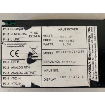 OMEGA Engineering DP116-KC1-230 Temperature Panel Meter